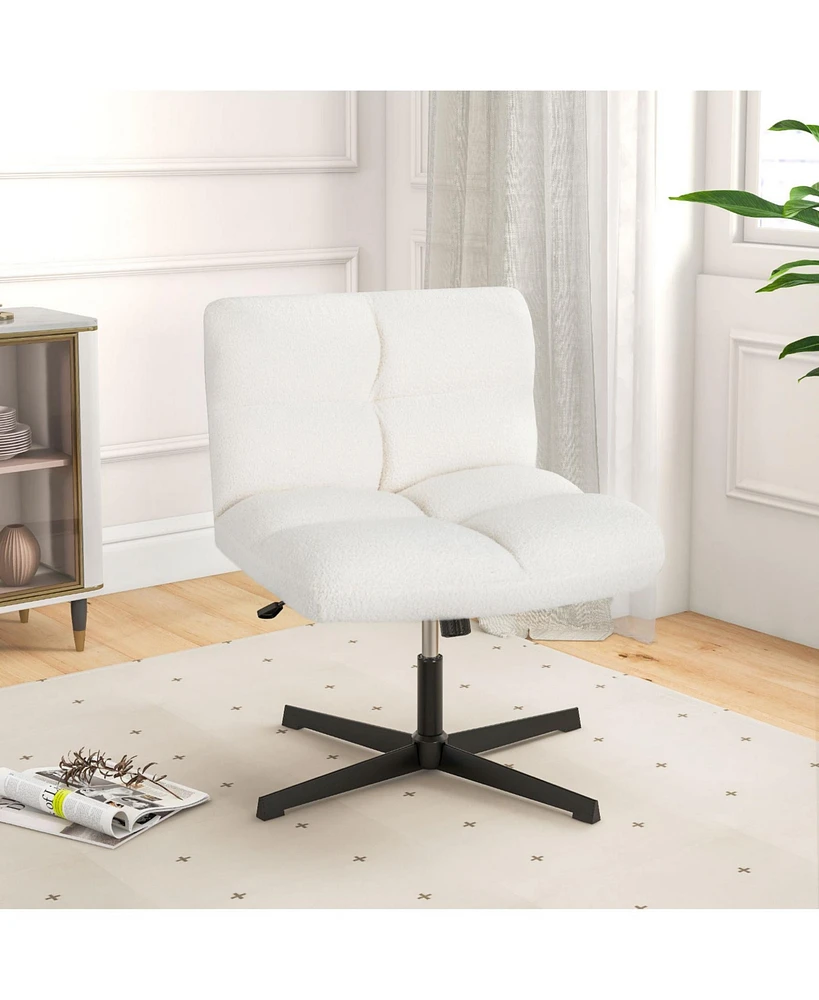 Gouun Office Armless Chair Cross Legged with Imitation Lamb Fleece and Adjustable Height