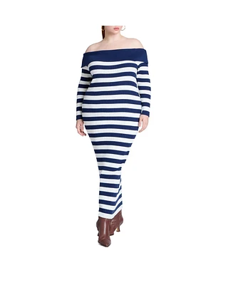 Eloquii Women's Stripe Overlay Dress