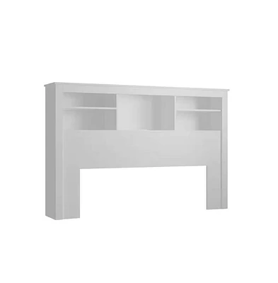 Storage Bookcase Headboard with Led Lights – Wood Grain Finish and Open Shelves for Nighttime Essentials