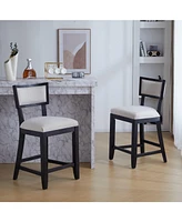 26.5" Counter Height Bar Stools Set of 2, Upholstered with Backrest and Rubber Wood Frame-The Pop Home