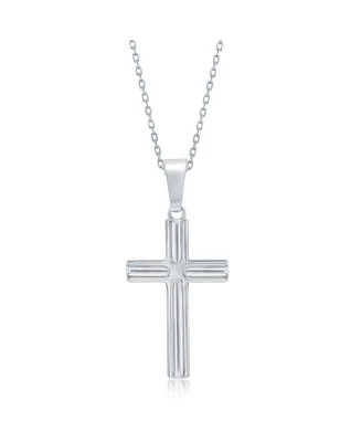 Simona Sterling Silver, Lined Cross Necklace