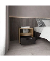 Alsen Nightstand, 1 Drawer, 4 Wheels, 1 Shelf, Natural Oak / Black