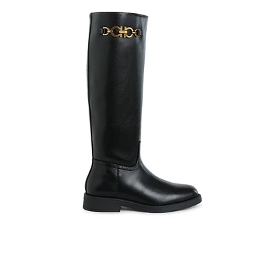 Kiang Metal Chain Link Detail Calf Boots