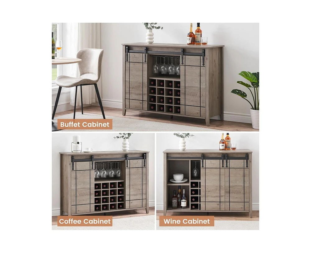 gaomon Wine Bar Cabinet,47" Farmhouse Coffee Bar Cabinet with Sliding Barn Door, Buffet Sideboard Cabinet with 16 Bottle Wine Rack for Dining, Living