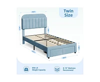 gaomon Twin Bed Frame with Drawer, Velvet Upholstered Platform Bed Frame with Storage Headboard, No Box Spring Needed, Easy Assembly, Noise-Free