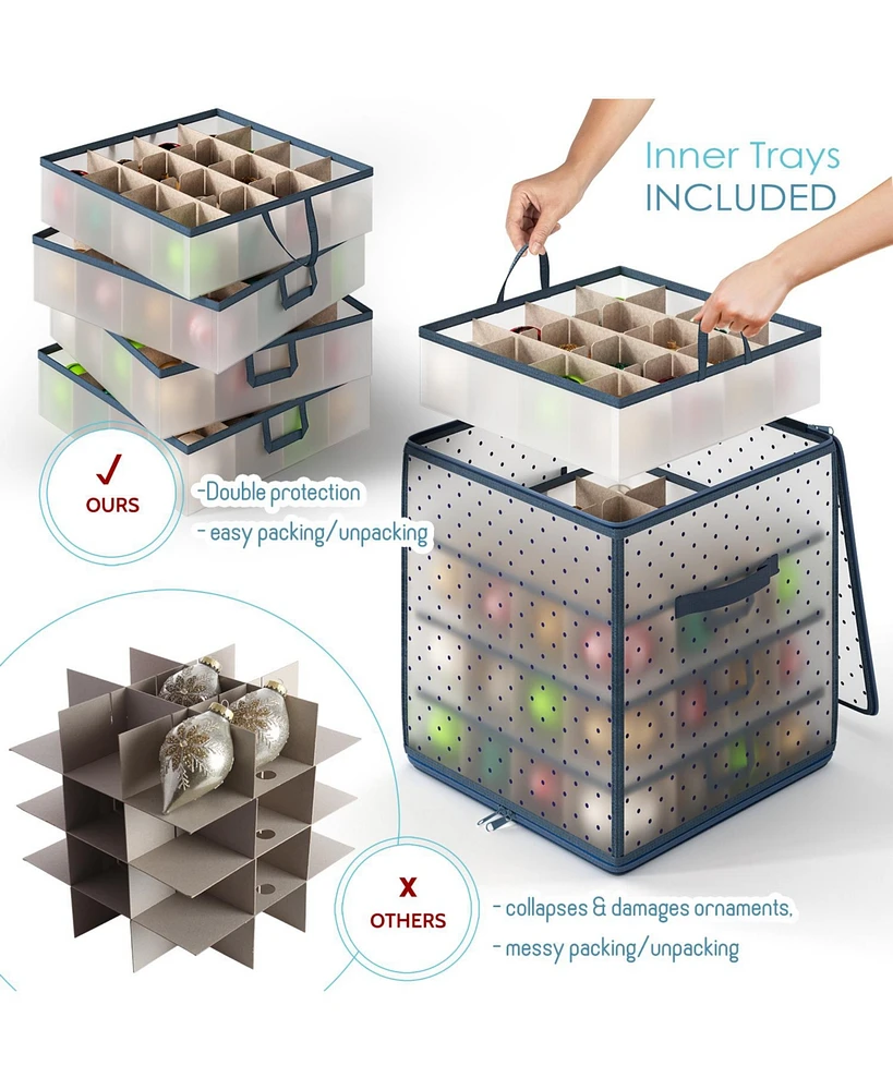 Hearth & Harbor Christmas Ornament Storage Box With 4 Inner Tray Dividers