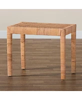 Baxton Studio Abelia Modern Bohemian Natural Rattan Mahogany Wood Short Accent Bench
