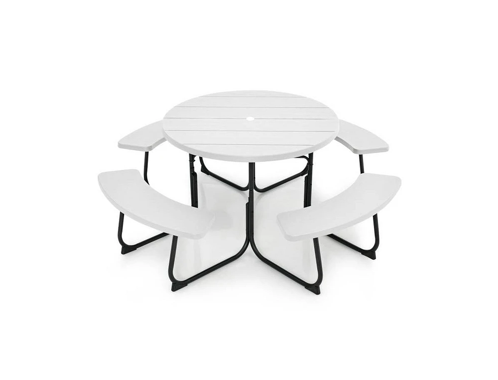 Slickblue Outdoor Metal and Hdpe Picnic Table Bench Set with Umbrella Hole - Seats 8