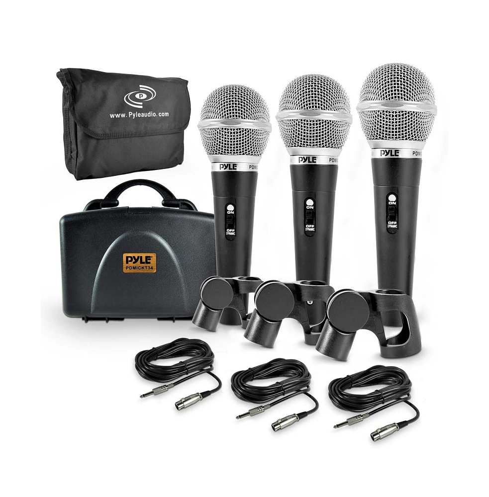 Pyle Dynamic Microphone Kit with 3 Handheld Mics, Xlr Cables & Pop Filters