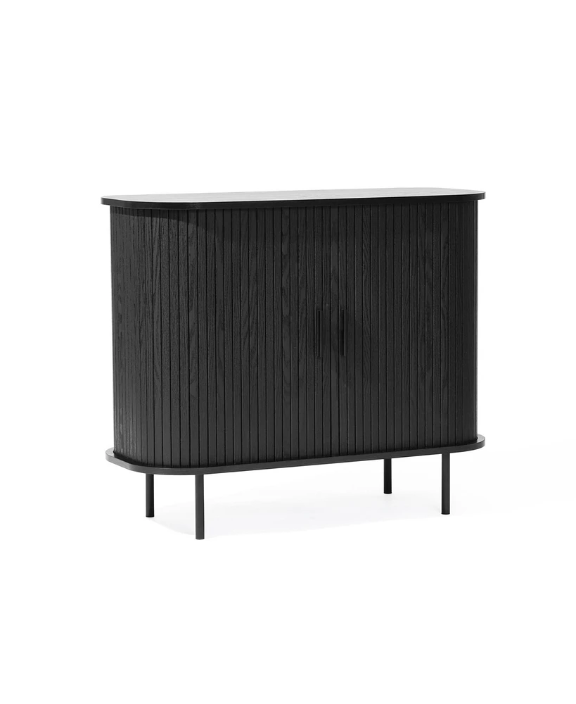 LuxenHome Mid-Century Modern 2-Door Accent Cabinet with Slatted Sliding Doors