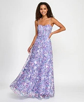Trixxi Juniors' Floral-Embroidered Corset Gown, Created for Macy's