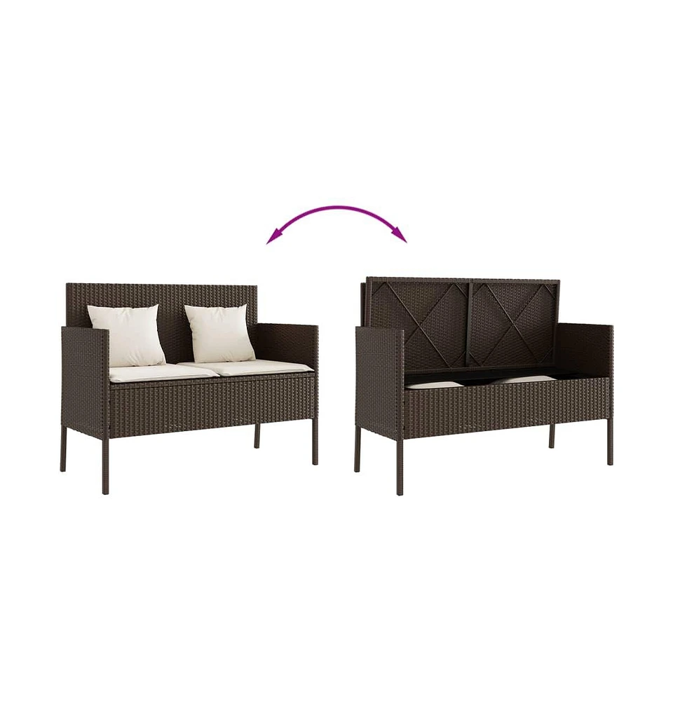 vidaXL Patio Bench with Cushions Brown Poly Rattan