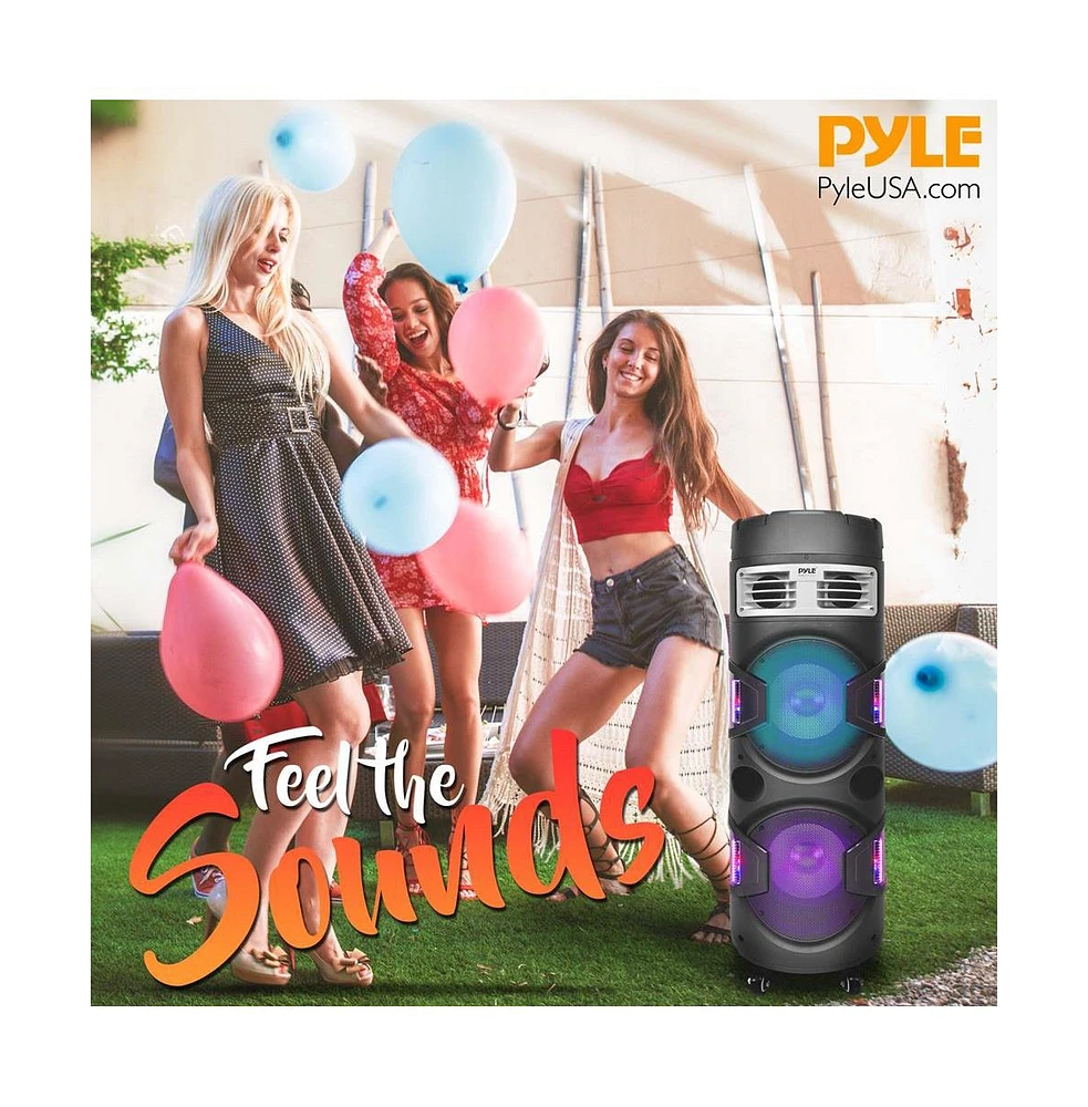Pyle Portable Bluetooth Pa Speaker & Microphone System with Led Lights, MP3/Usb Reader, Fm Radio