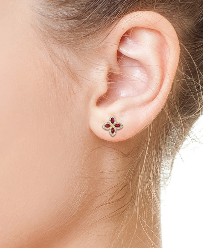Effy Ruby (1-7/8 ct. t.w.) & Diamond (1/2 ct. t.w.) Flower Stud Earrings in 14k Gold