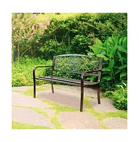 Steel Garden Bench – 4-Foot Outdoor Patio Seating with Powder Coated Metal Finish for Lawn or Porch