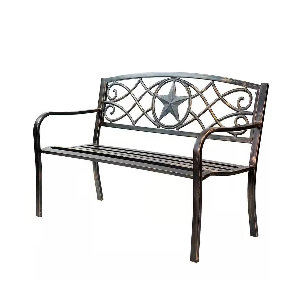 Steel Garden Bench – 4-Foot Outdoor Patio Seating with Powder Coated Metal Finish for Lawn or Porch