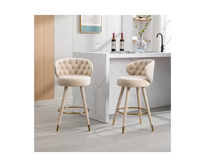 360° Swivel Counter Height Bar Stools Set of 2 with Solid Wood Legs for Kitchen or Dining Room-The Pop Home