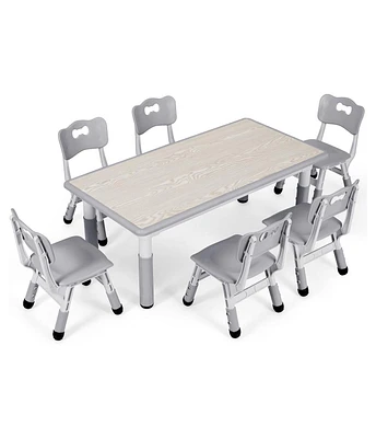 gaomon Modern Kids Table and 6 Chair Set, 47.20" Height Adjustable Toddler Table and 6 Chairs Set with Non-Slip Table Legs&Organizer Graffiti Desktop,