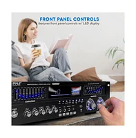 Pyle Stereo Bluetooth Home Theater Amplifier - Built-in Cooling Fan, Radio Antenna, Bt/Fm/Optical/Coaxial/Hdmi & Dual 10 Band Eq, 1600W
