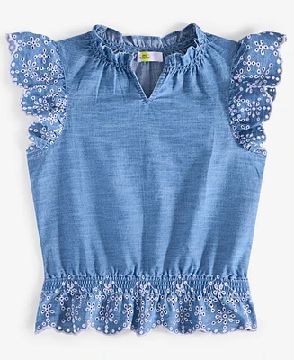 Big Girl Eyelet-Trim Chambray Top, Exclusively at Macy's