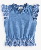 Big Girl Eyelet-Trim Chambray Top, Exclusively at Macy's