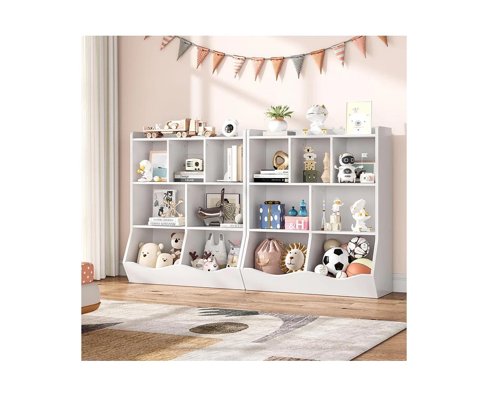 Toy Storage Cabinet, Three-Tier Kids Bookshelf and Bookcase for Storage Books and Toys, Multi Shelf with Cubby Organizer for Bedroom and Playroom