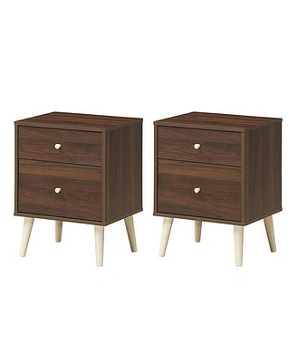 Gymax Nightstand 2-Drawer Beside End Side Table w/Rubber Legs Oak Finish