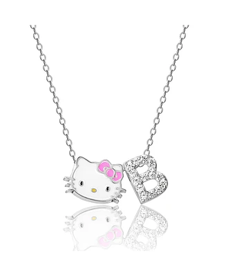 Sanrio Hello Kitty Silver Plated Enamel Pave Initial Slider Necklace
