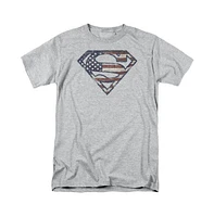 Superman Mens war-torn Flag Short Sleeve Adult Tee / T-Shirt