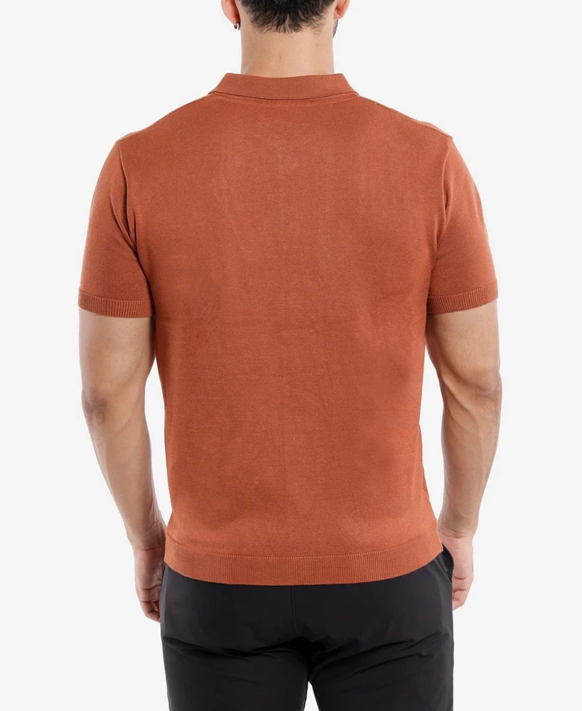 Spring + Mercer Men's Classic Ribbed Texture Polo Sweater