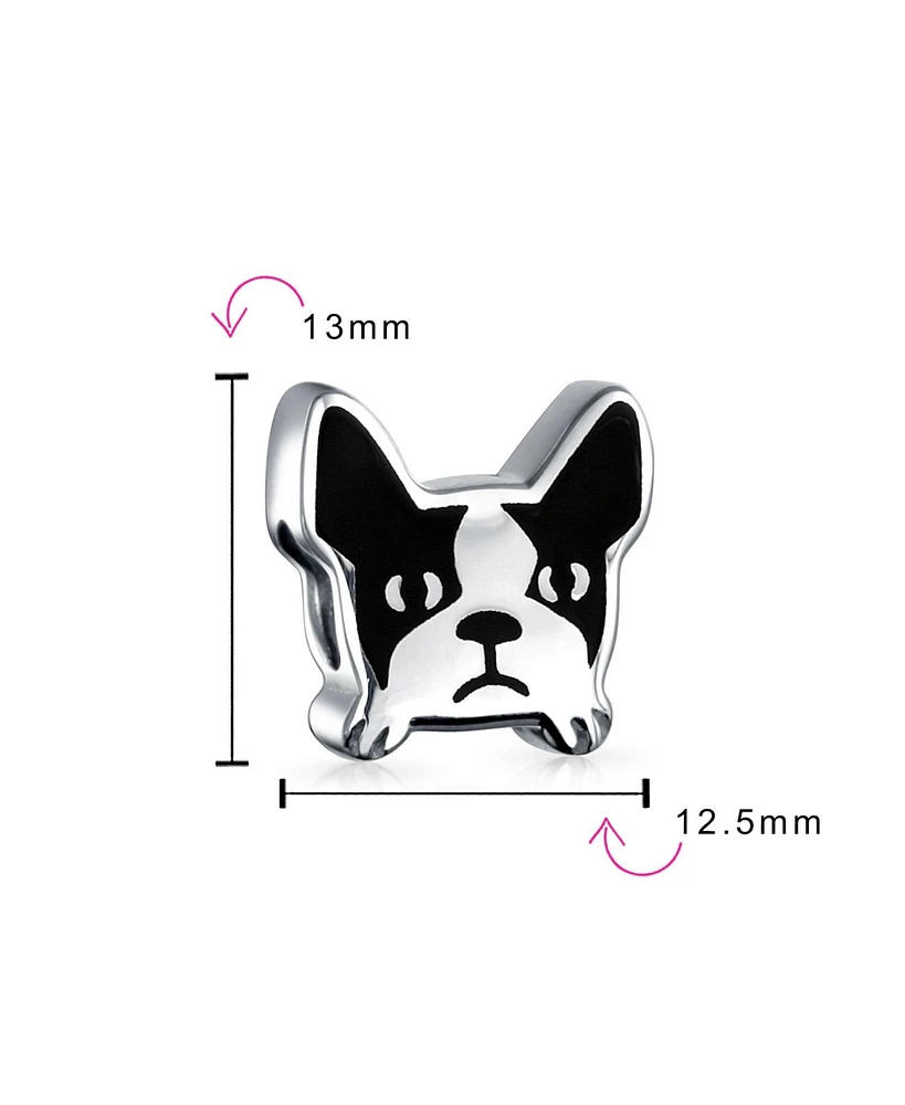 Bling Jewelry French Bulldog Charm Bead Black White Enamel Sterling Silver Bracelets