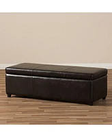 Baxton Studio Dark Brown Pu Leather Storage Bench Ottoman with Stitching