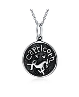 Bling Jewelry Capricorn Zodiac Sign Astrology Horoscope Round Medallion Pendant Necklace Antiqued Sterling Silver