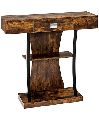 Gouun Console Table with Drawer and 2-Tier Shelves for Entryway Living Room