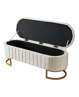 Elegant Velvet Upholstered Storage Ottoman Bench with Sturdy Metal Legs for Bedroom or Living Room-The Pop Home