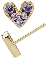 Amethyst Bead Frame Heart Stud Earrings (5/8 ct. t.w.) in 14k Gold-Plated Sterling Silver