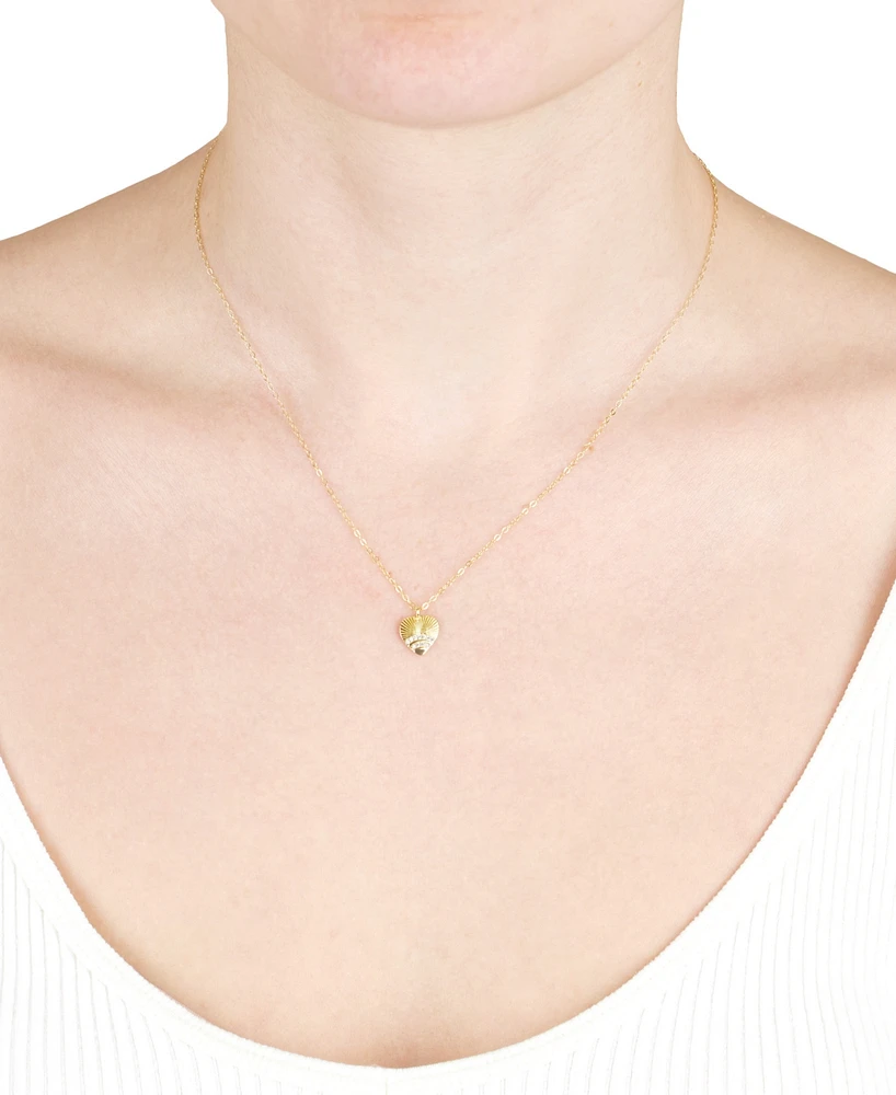 Cubic Zirconia Fluted Texture Heart Pendant Necklace in 14k Gold-Plated Sterling Silver, 16" + 2" extender