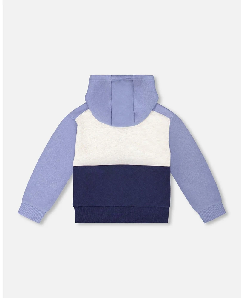 Deux par Toddler Boys French Terry Color Block Full Zip Hoodie Sweatshirt Blue, Navy And Cream - Toddler|Child