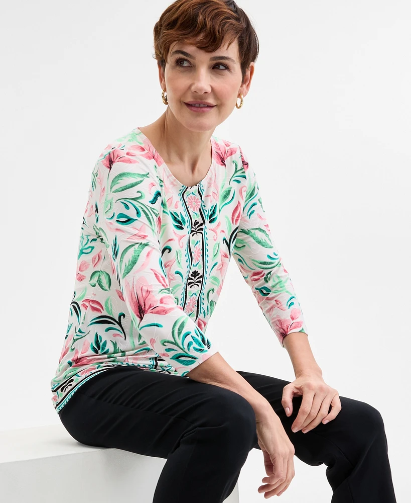 Jm Collection Petite 3/4-Sleeve Jacquard Top, Exclusively at Macy's