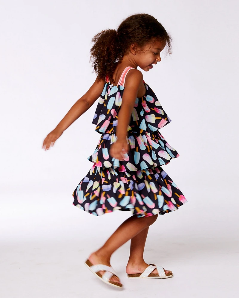 Deux par Big Girls Printed Tiered Dress Ice Lollipops And Black