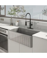 Casainc 33inch L x 18inch W Single Bowl Fireclay Farmhouse Kitchen Sink with Grid
