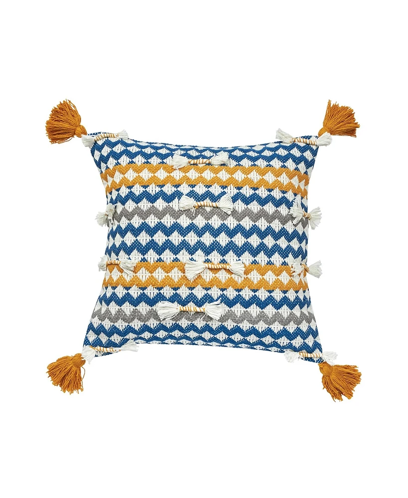 22" x 22" Jensen Ochre Woven Tasseled Accent Throw Pillow