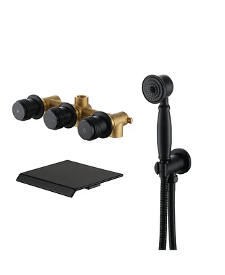 Matte Black Wall Mounted Bathtub Faucet with Handheld Shower Head Brass Wall Mounted Tub Waterfall Spout Bathtub Shower Faucet