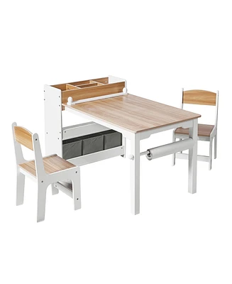 LuxenHome Children Play Table with Bookcase and 2 Chairs Set