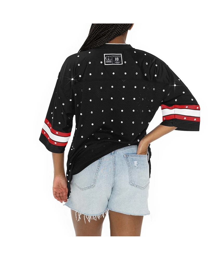 Gameday Couture Women's Black San Francisco 49ers Kickoff Time Allover Rhinestone Sports Stripe Jersey V-Neck T-Shirt
