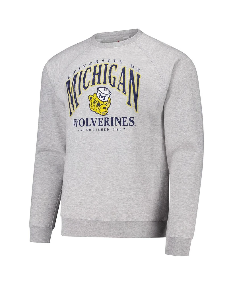 League Collegiate Wear Men's Heather Gray Michigan Wolverines Tall Arch Essential 2.0 Pullover Sweatshirt