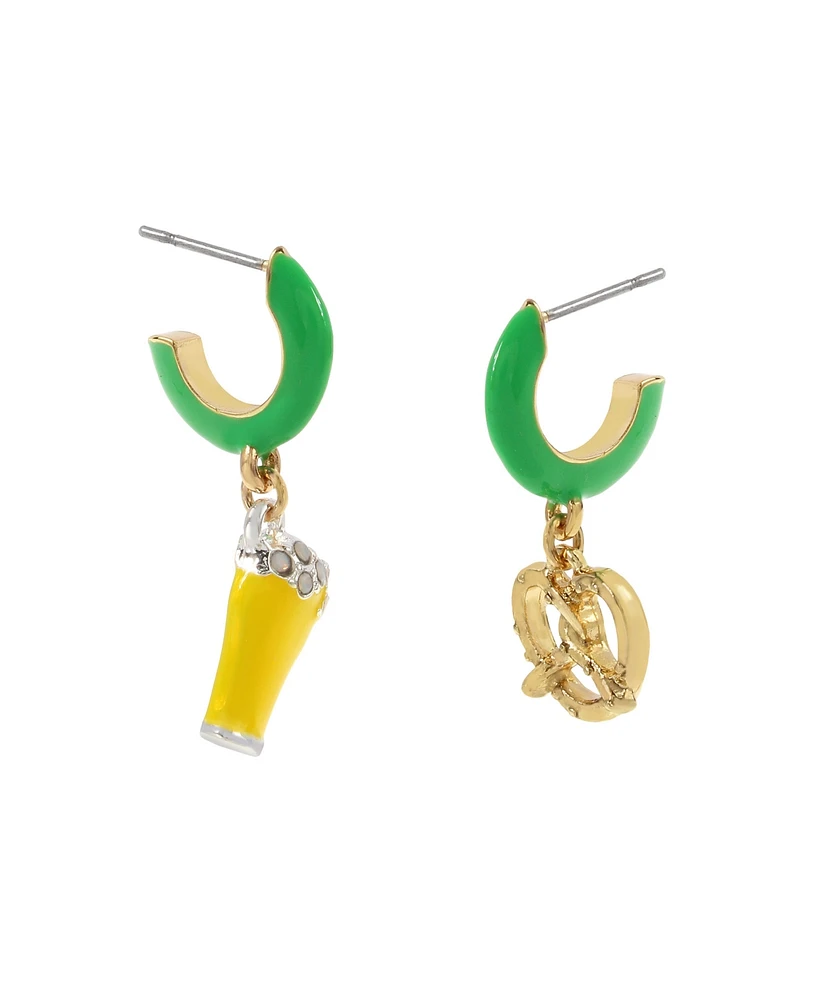 Betsey Johnson Faux Stone Shamrock Roll Beer Pretzel Charm Huggie Earrings