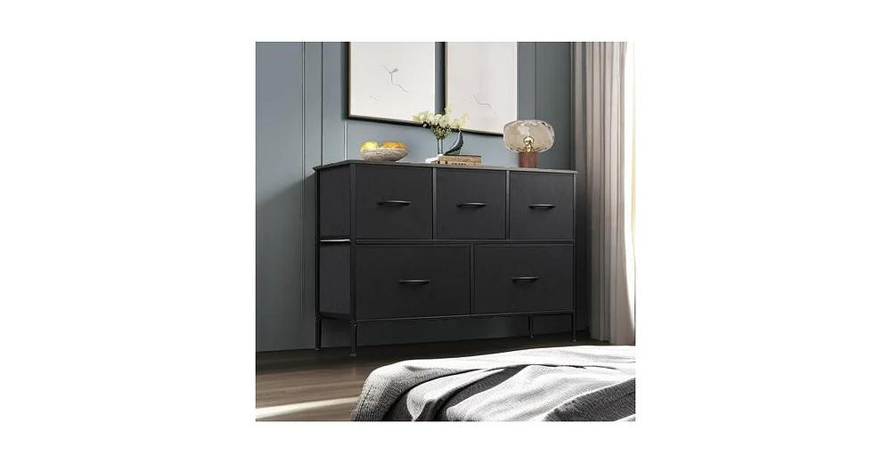 Wlive Dresser for Bedroom with 5 Drawers Long Fabric Storage Drawer Unit Bins Closet Hallway