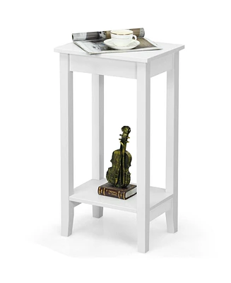 Gymax 2PCS 2-Tier Nightstand End Side Table Coffee Wooden Legs Bedroom Black