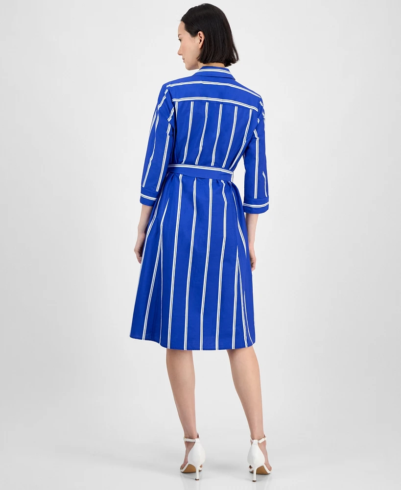 Anne Klein Women's Striped 3/4-Sleeve Midi Shirtdress